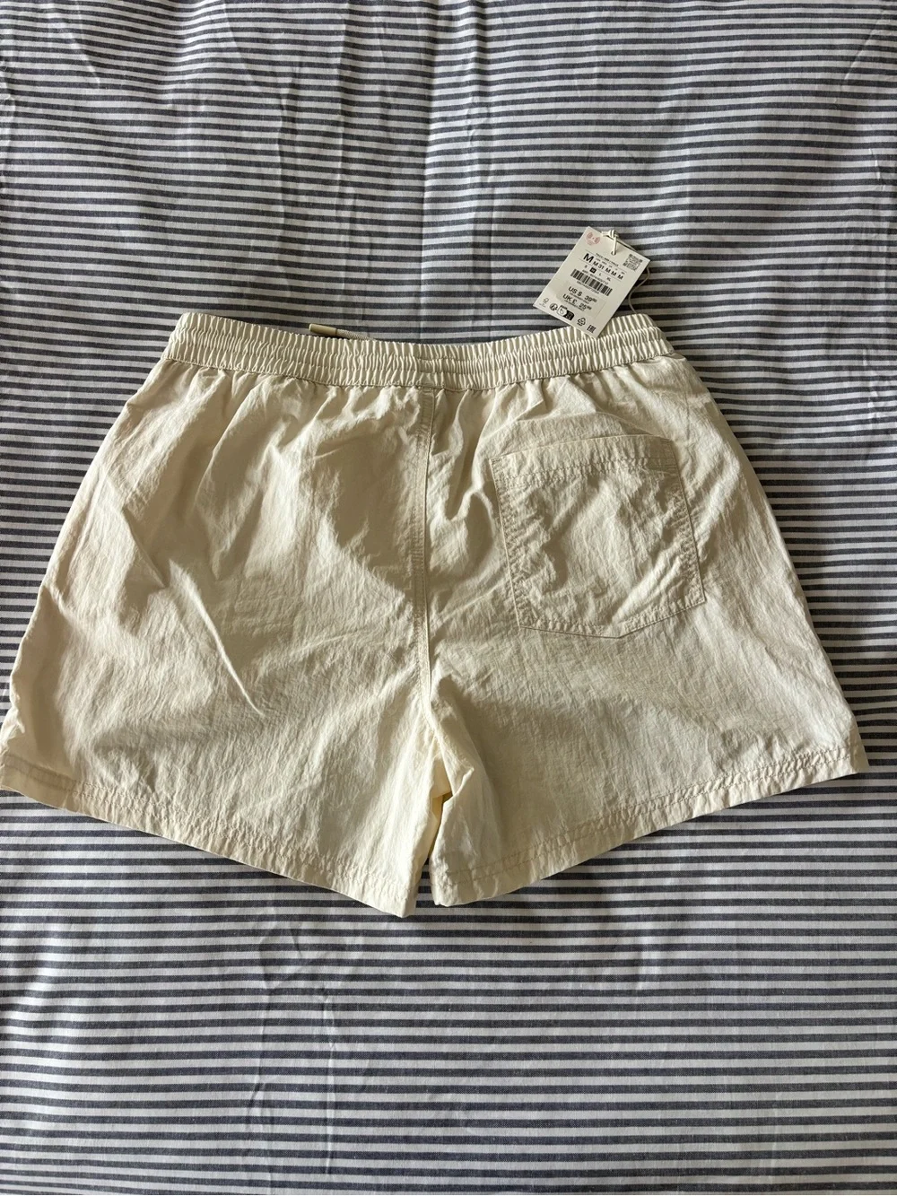 Zara NWT Cream Elastic-Waist Drawstring Swim Trunks